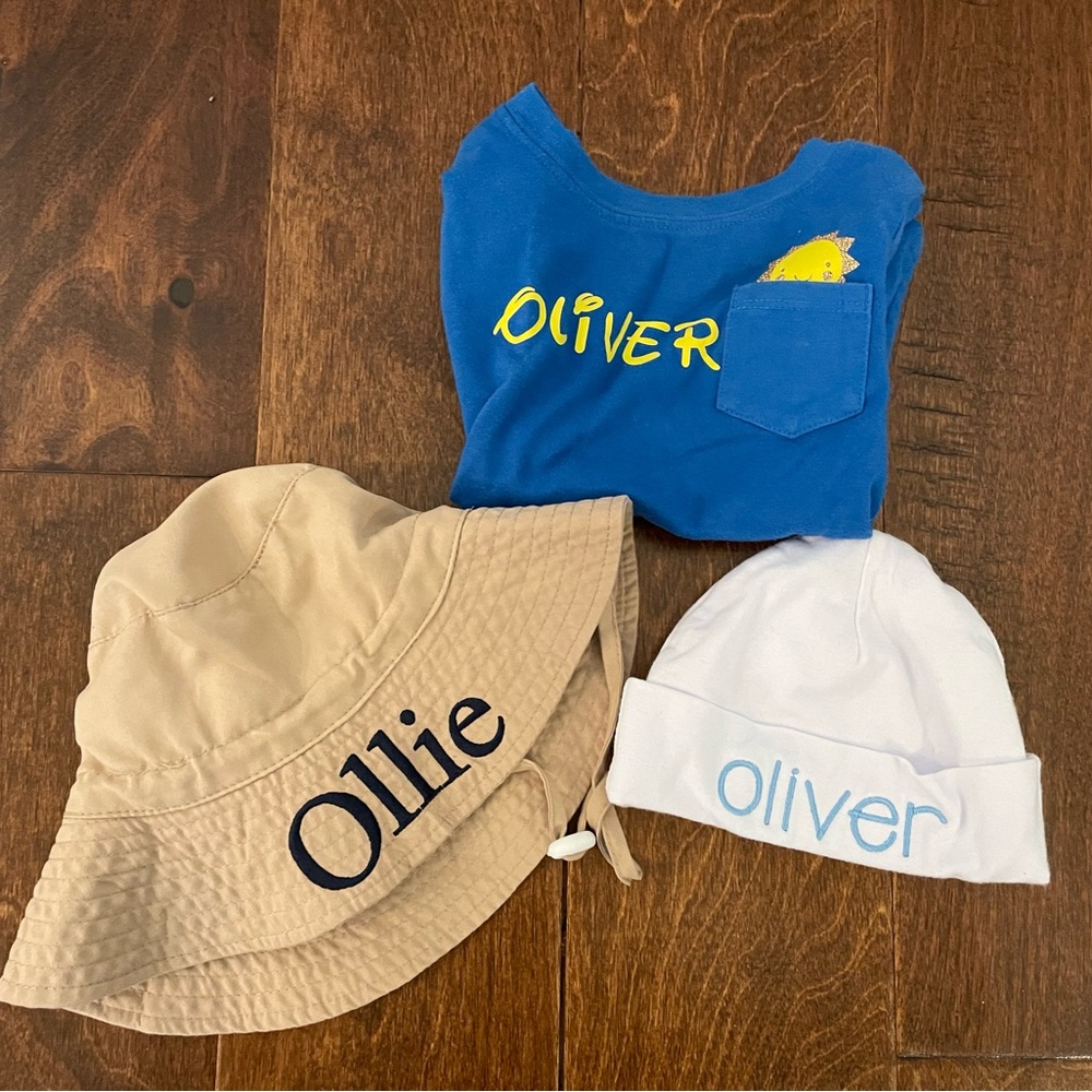 Oliver monogrammed hats and shirt